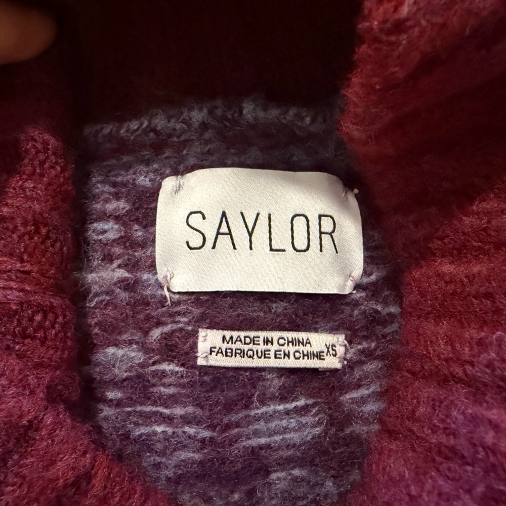 SAYLOR Mock Neck Fair Isle Colorblock Sweater Bold Pink Purple Knit - Picture 3 of 7